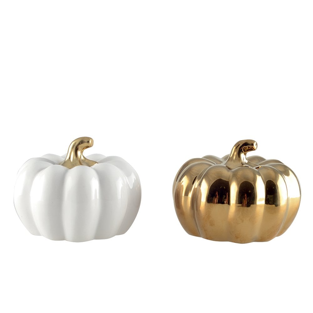 White and gold decorative pumpkins - Lot of 2 - CozyVibe.eu